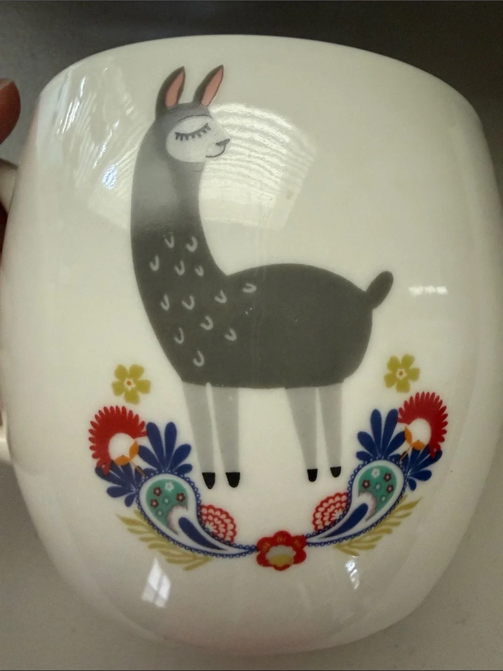 Opalhouse White Porcelain Mug with Gray Llama and Floral Motif - No Drama Llama